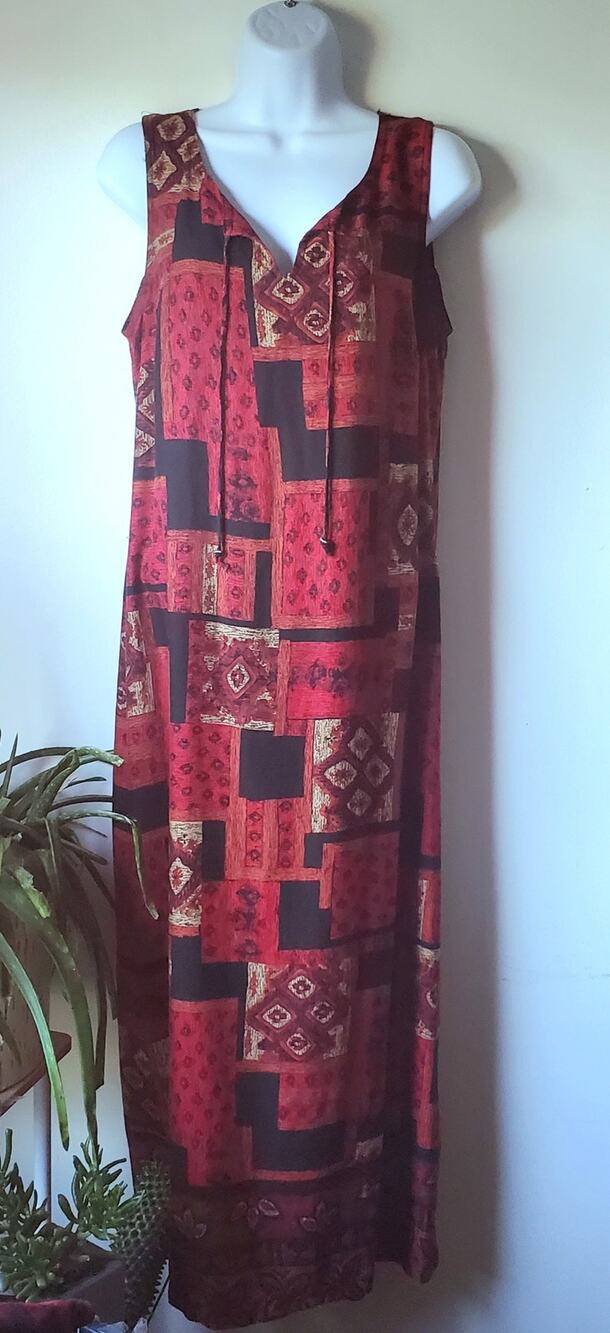 White Stag Red Muilt Color Patchwork Style Sleeveless Maxi Dress Womens M Boho
